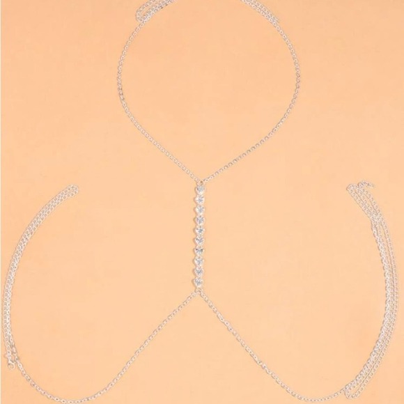 Silver Heart Zircon Body Chain, Elegant, Classy, Minimalist, Punk - Picture 2 of 4